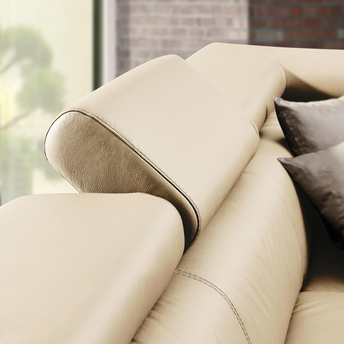 ECKSOFA in Lederlook Kombination Echtleder/Lederlook Ecru  - Chromfarben/Ecru, Design, Leder/Textil (212/265cm) - Stylife