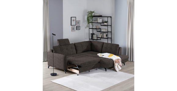 ECKSOFA in Flachgewebe, Leinenoptik Braun  - Schwarz/Braun, Design, Textil/Metall (247/208cm) - Xora