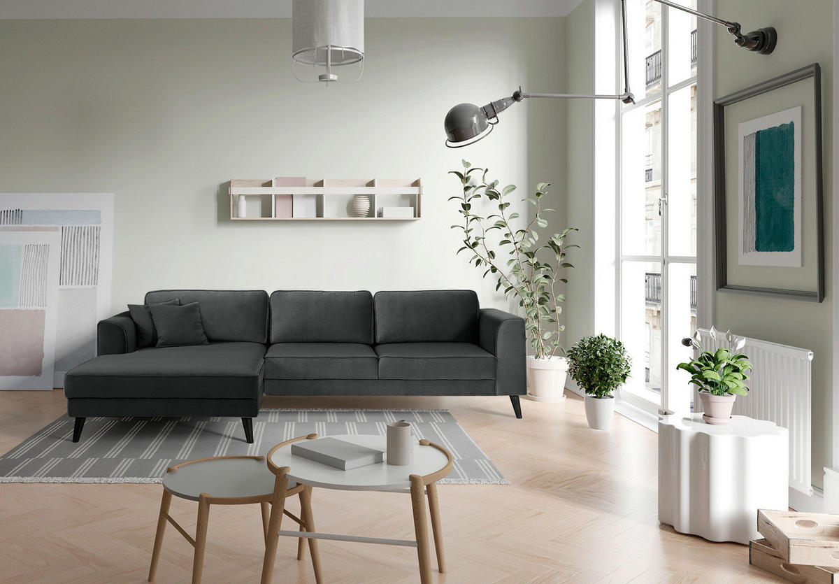 ECKSOFA LUMBER JACK Anthrazit Velours  - Wengefarben/Anthrazit, MODERN, Holz/Textil (167/308cm) - Trendmanufaktur