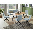 SITZBANK 160/87/64 cm Webstoff Hellblau, Eichefarben, Schwarz Eiche massiv Metall  - Eichefarben/Schwarz, Design, Holz/Textil (160/87/64cm) - Voleo