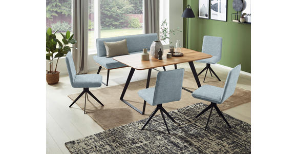 SITZBANK 160/87/64 cm Webstoff Hellblau, Eichefarben, Schwarz Eiche massiv Metall  - Eichefarben/Schwarz, Design, Holz/Textil (160/87/64cm) - Voleo