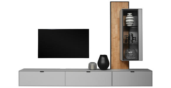 WOHNWAND  in Grau, Wildeiche  303,8/220,3/37,1 cm  - Wildeiche/Schwarz, Design, Glas/Holz (303,8/220,3/37,1cm) - Dieter Knoll