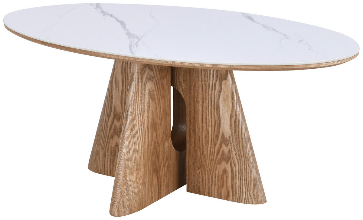 ESSTISCH 160/90/75 cm Echtholz, Nachbildung  Holz, Stein, Holzwerkstoff oval Weiss, Eichefarben  - Weiss/Eichefarben, Modern, Holz/Holzwerkstoff (160/90/75cm) - Livetastic
