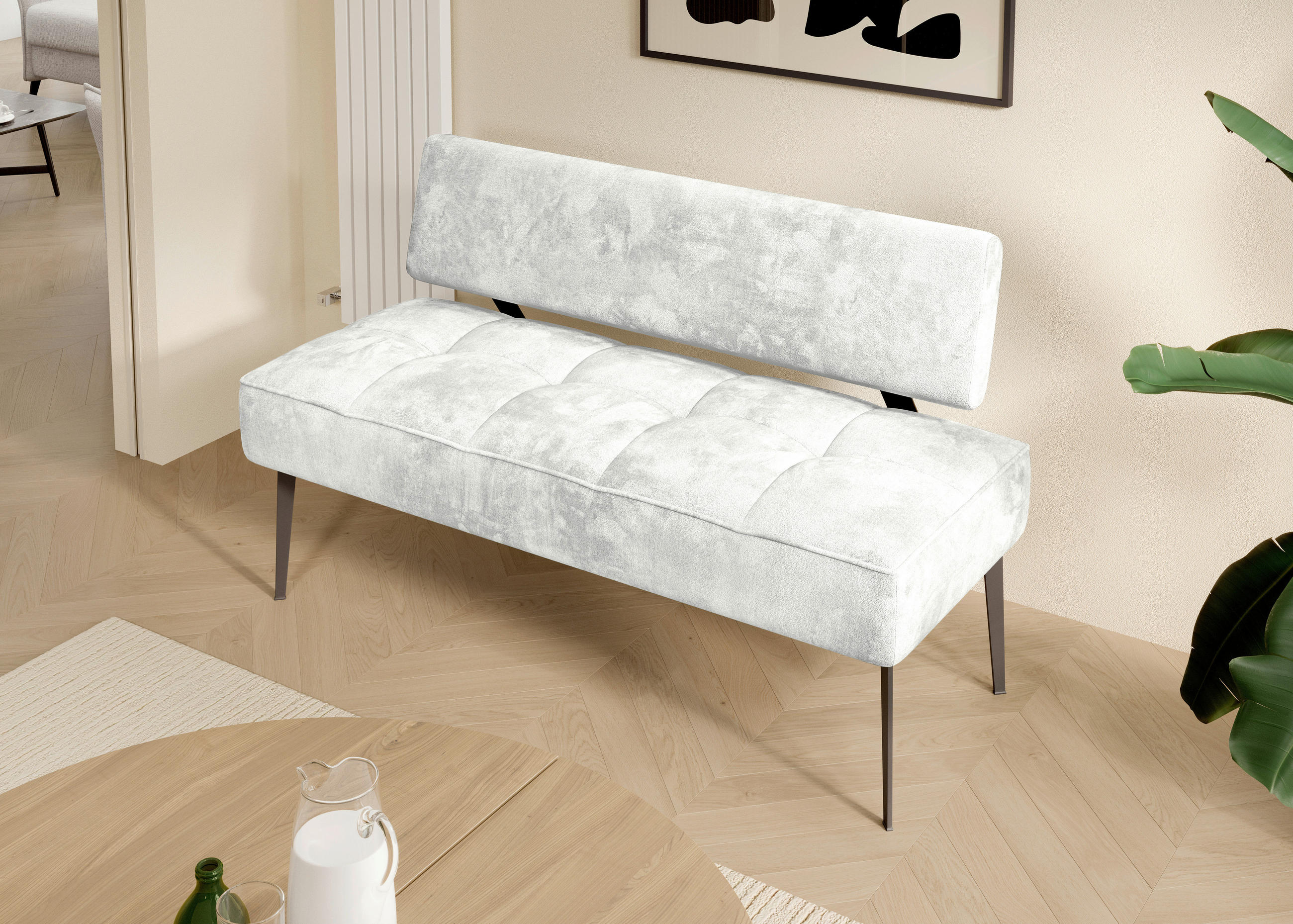 SITZBANK 162/90/65 cm Webstoff Weiß Metall  - Schwarz/Weiß, MODERN, Textil/Metall (162/90/65cm) - Welnova