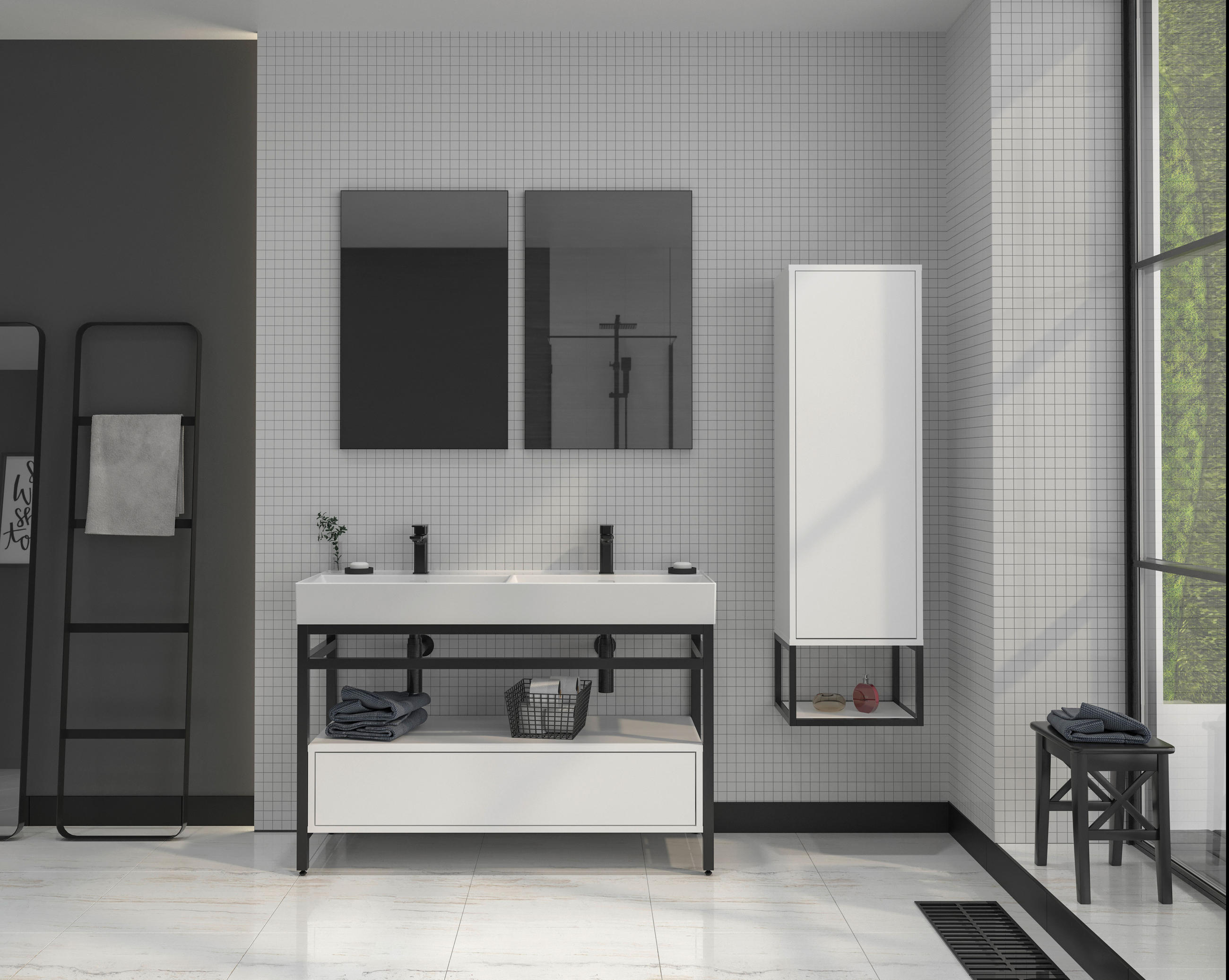 BADEZIMMER 4-teilig  in 120 cm  - Schwarz/Weiß, Design, Keramik/Holzwerkstoff (120cm) - Welnova