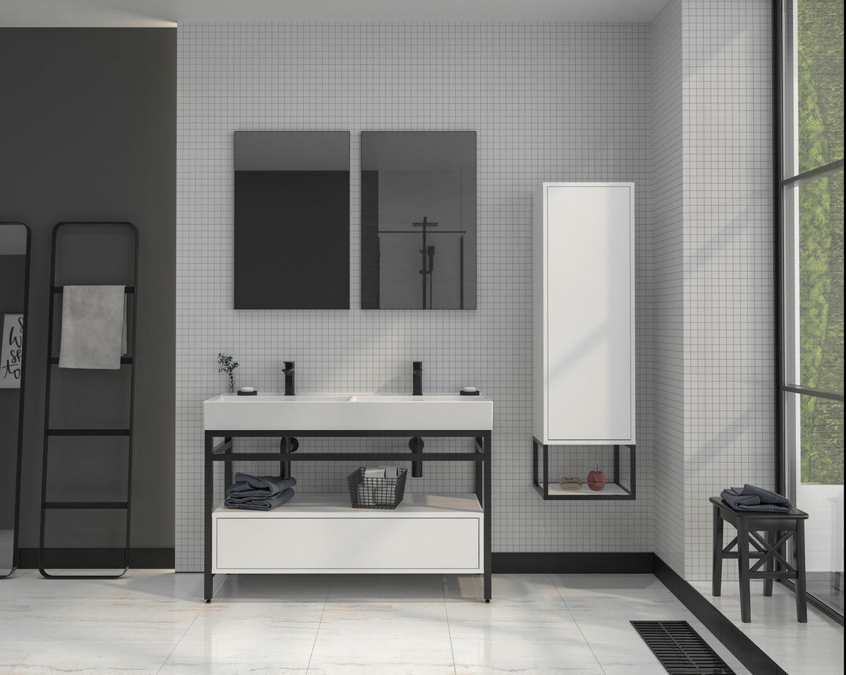 BADEZIMMER 4-teilig  in 120 cm  - Schwarz/Weiß, Design, Keramik/Holzwerkstoff (120cm) - Welnova