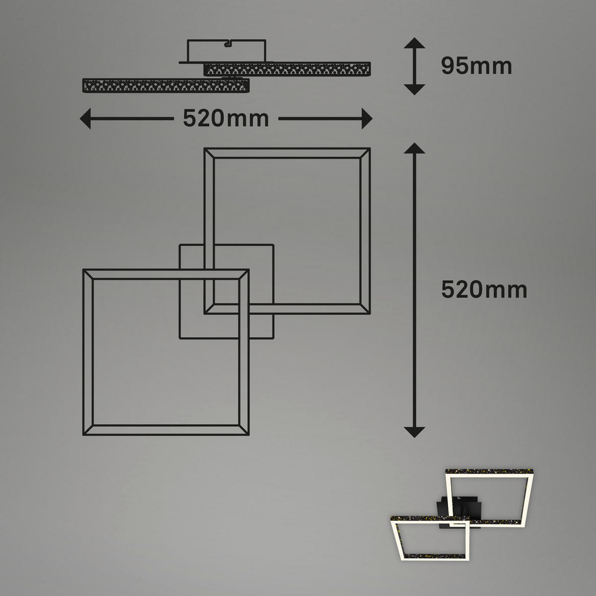 LED PLAFONJERA - crna, Dizajnerski, metal/plastika (52/52/9,5cm)