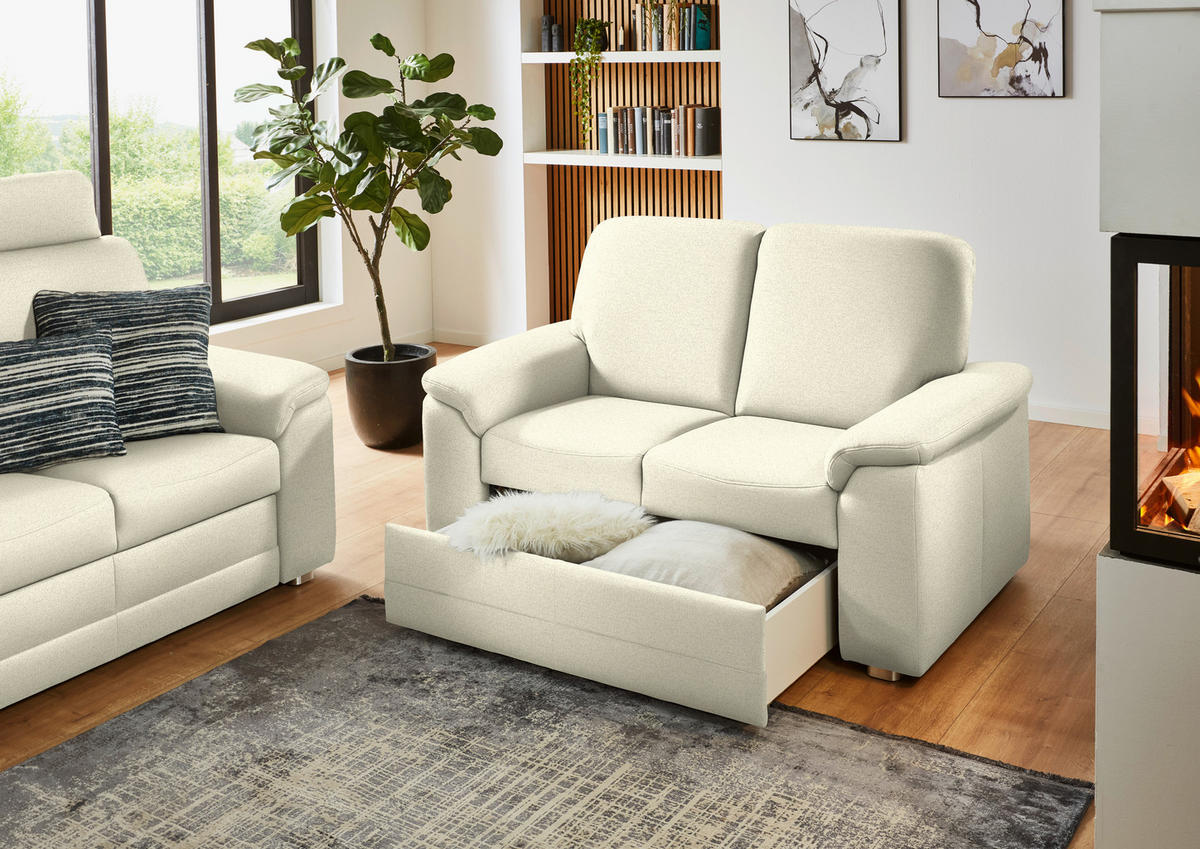 SITZGARNITUR Chenille Beige  - Beige/Alufarben, Konventionell, Textil/Metall (208/156/96/89cm) - Beldomo Comfort