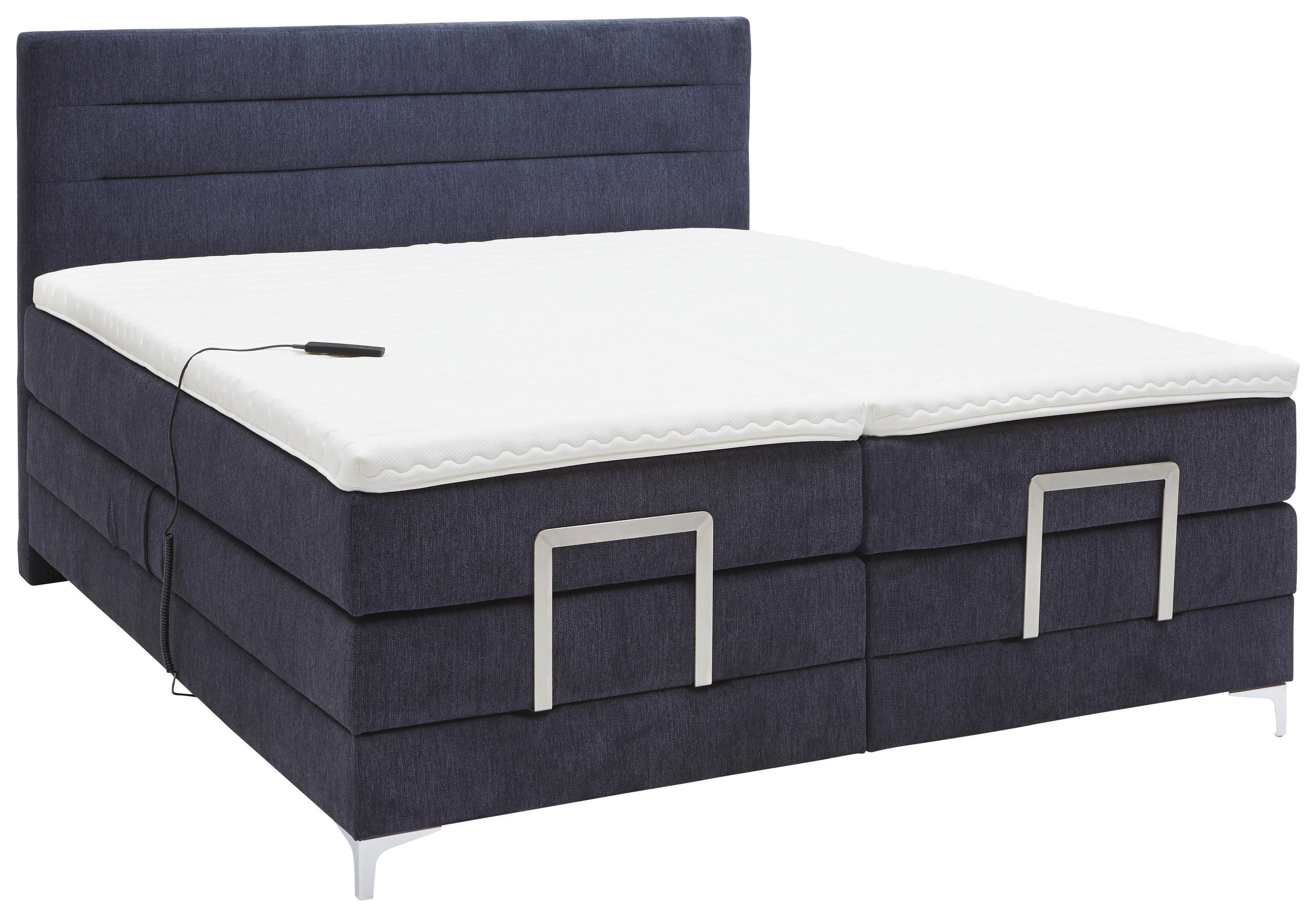 BOXSPRINGBETT 180/200 cm in Dunkelblau - Chromfarben/Dunkelblau, KONVENTIONELL, Kunststoff/Textil (180/200cm) - Voleo