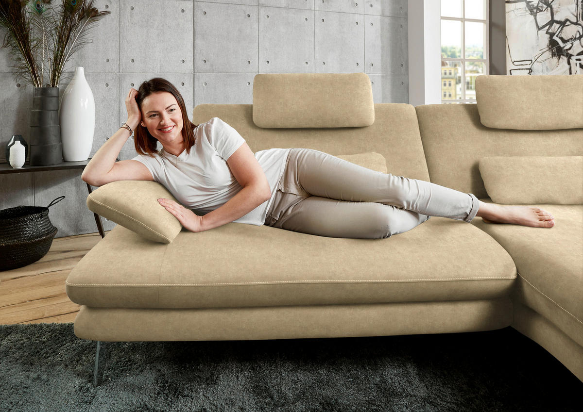 ECKSOFA in Velours Cappuccino  - Schwarz/Cappuccino, Design, Textil/Metall (284/184cm) - Dieter Knoll