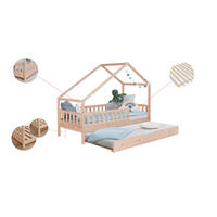 HAUSBETT Absturzsicherung, Matratze, Rollrost, Bettkasten 90/200 cm  in Naturfarben  - Weiß/Naturfarben, MODERN, Holz/Textil (90/200cm) - MID.YOU