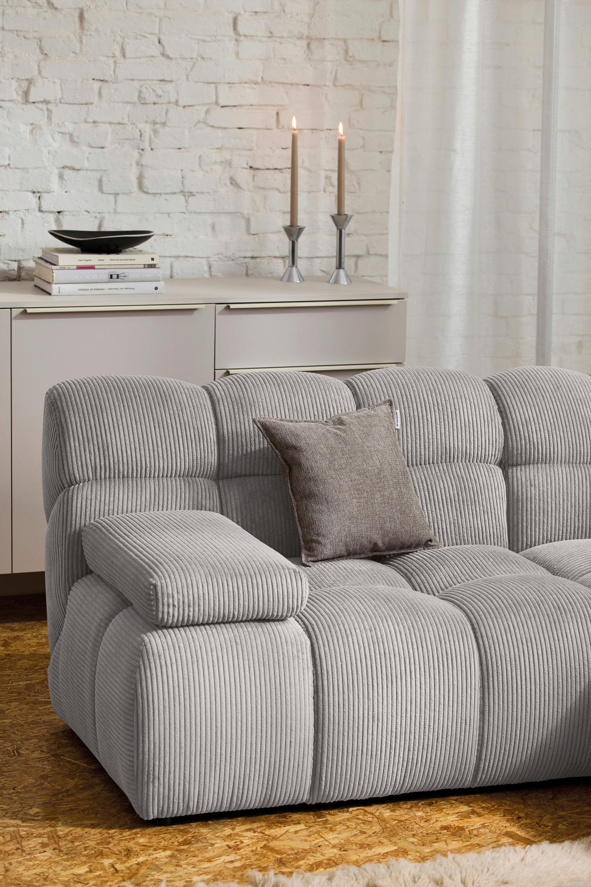 ECKSOFA Grau Cord Rücken echt  - Schwarz/Grau, KONVENTIONELL, Kunststoff/Textil (195/265cm) - Tom Tailor