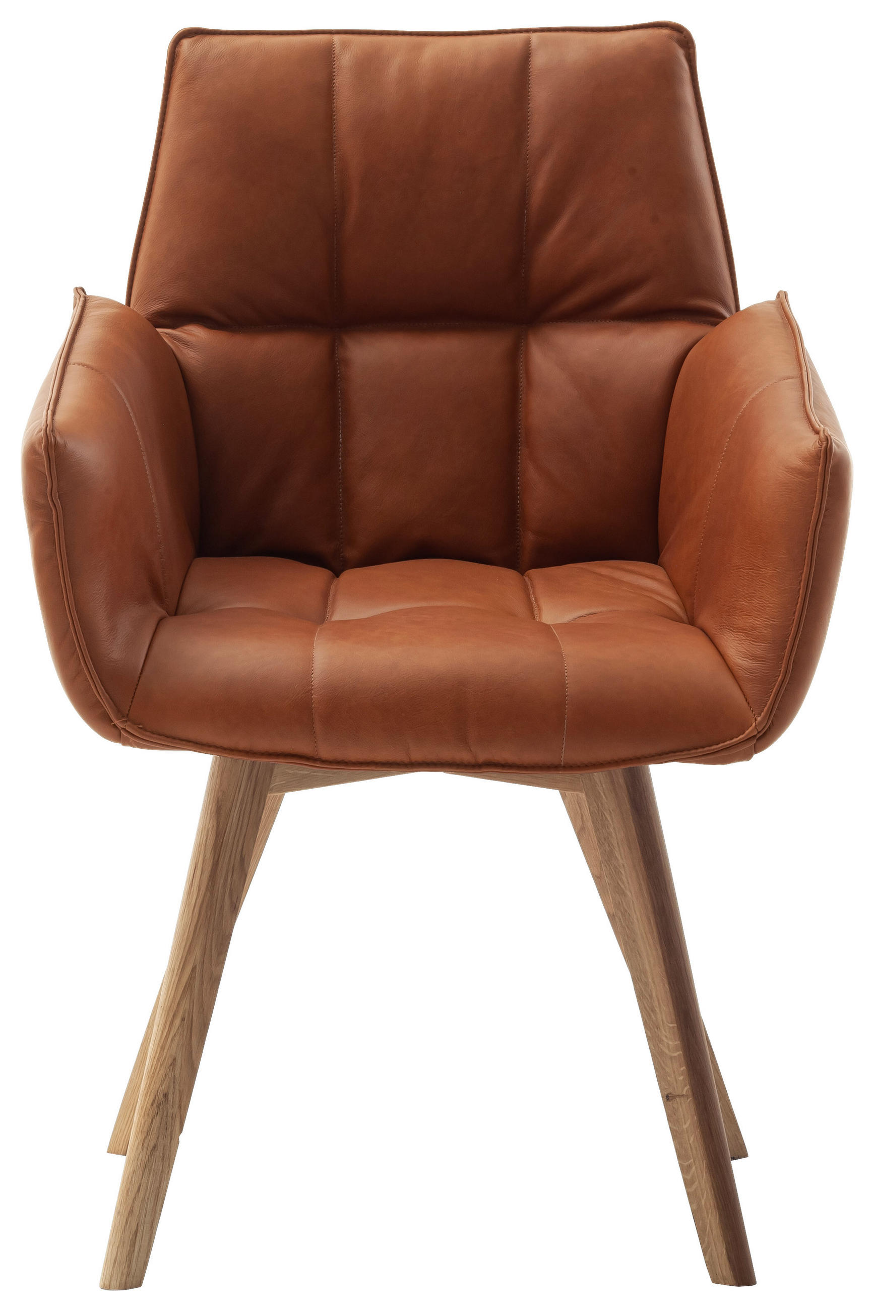 Thumbnail - Linea Natura Armlehnstuhl, Cognac, Leder, Echtleder, Rindleder, Wildeiche, massiv, Stativgestell, 61x87x63 cm, Lederausw...