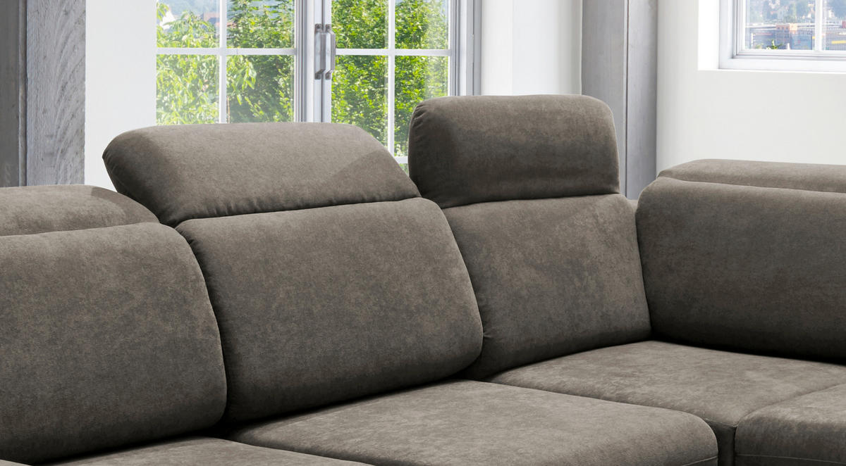 ECKSOFA Mikrofaser Dunkelbraun  - Chromfarben/Dunkelbraun, Design, Textil/Metall (283/228cm) - Livetastic
