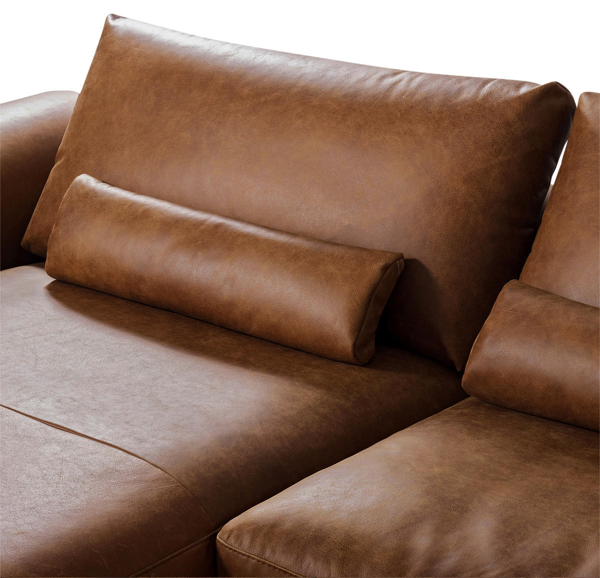 ECKSOFA in Echtleder Cognac  - Cognac/Schwarz, Design, Leder/Metall (172/313cm) - Livetastic