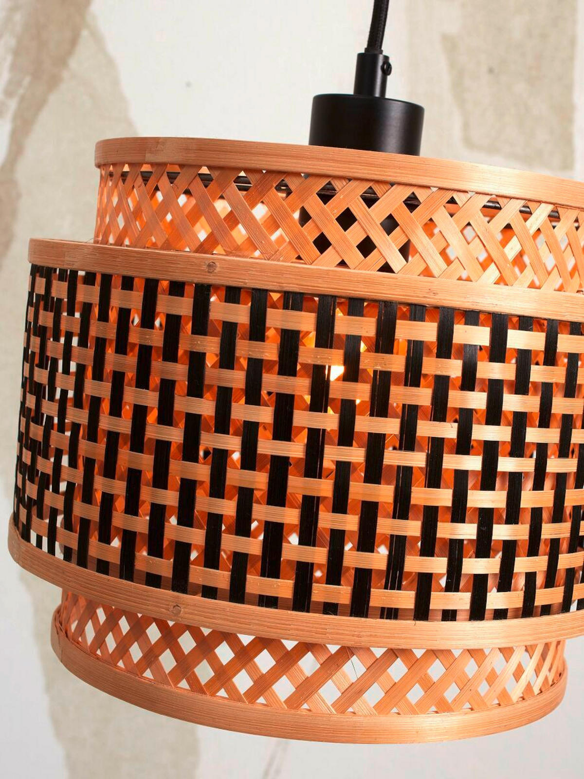GOLVLAMPA GOOD&MOJO     - svart/naturfärgad, Trend, trä (150/31/55cm) - Good & Mojo