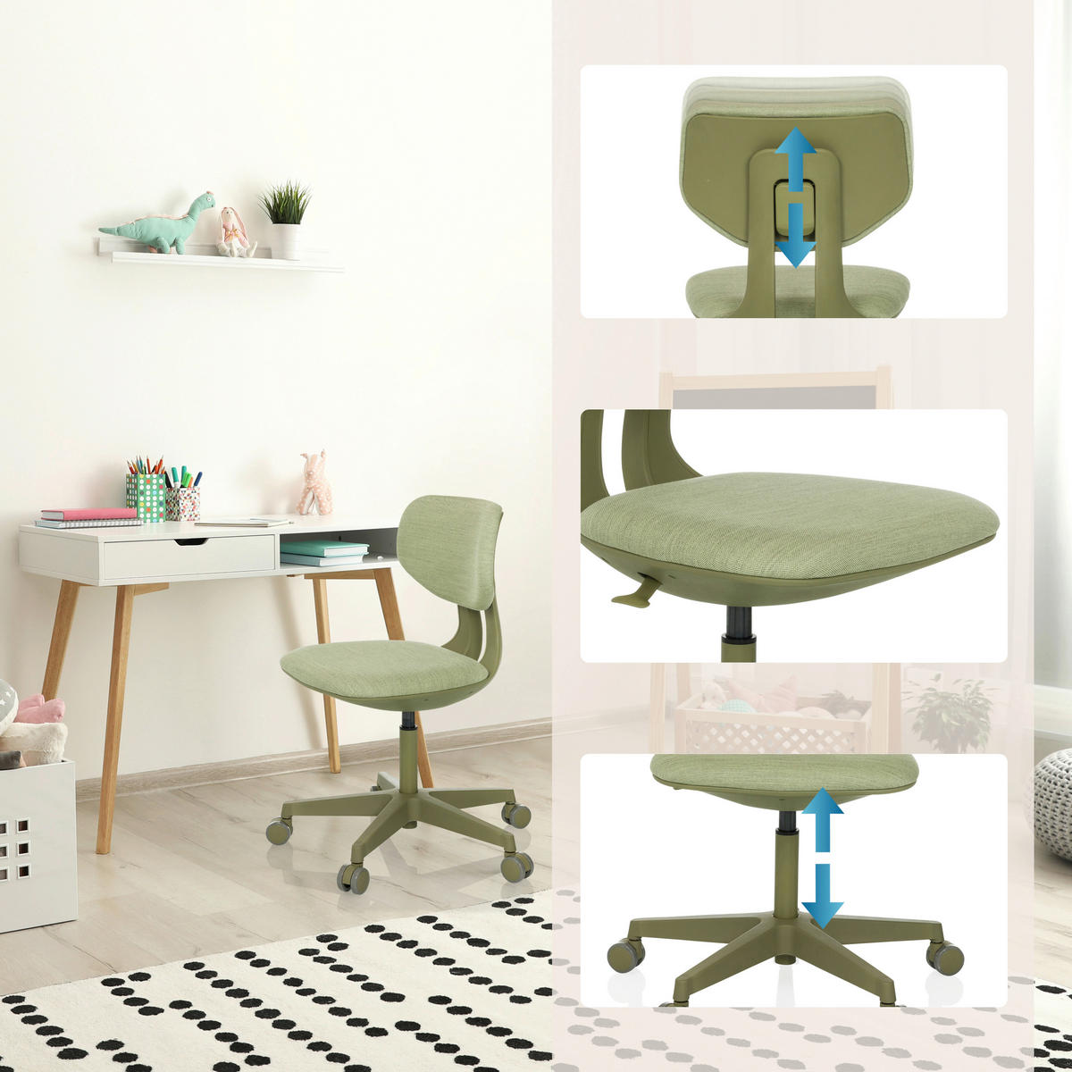 OTOČNÁ ŽIDLE PRO MLÁDEŽ, zelená - zelená, Moderní, textil/plast (51/72 - 87/51cm) - MID.YOU