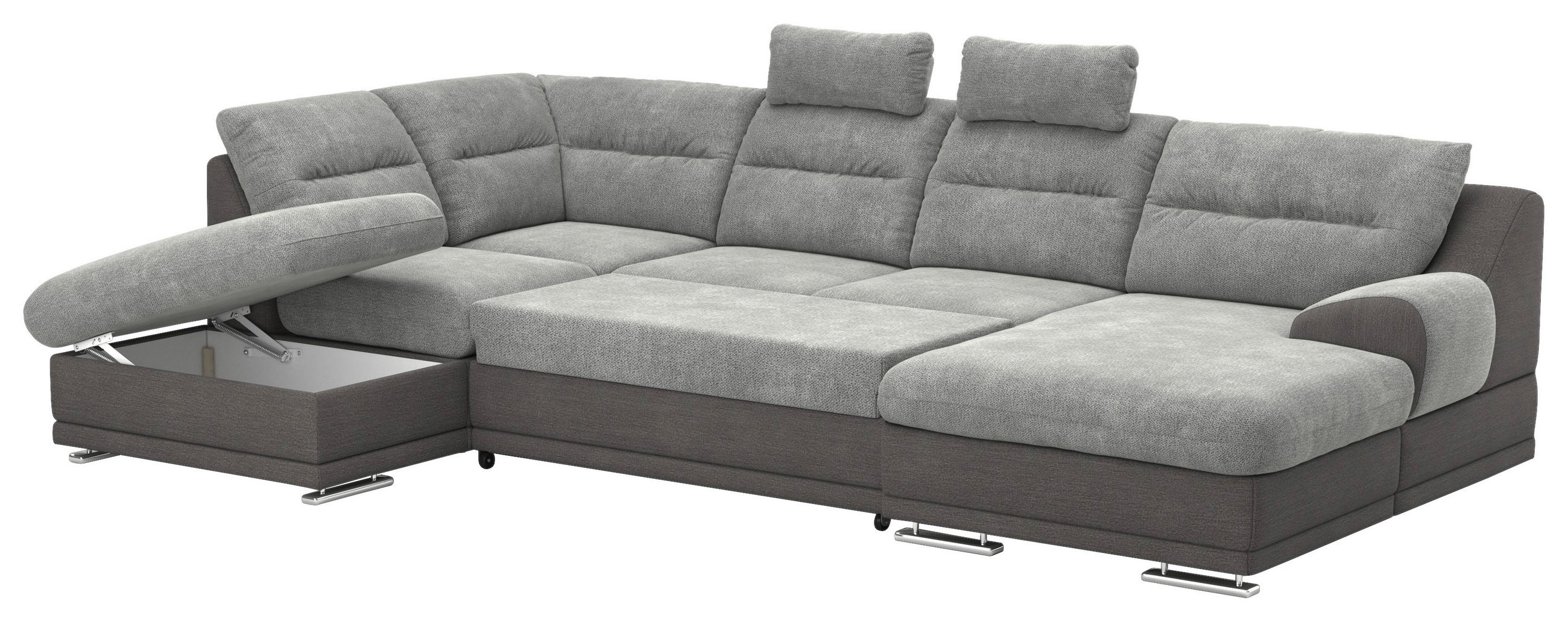 SAROKGARNITÚRA textil  - króm/sötétszürke, Basics, textil/fém (217/337/165cm) - Welnova