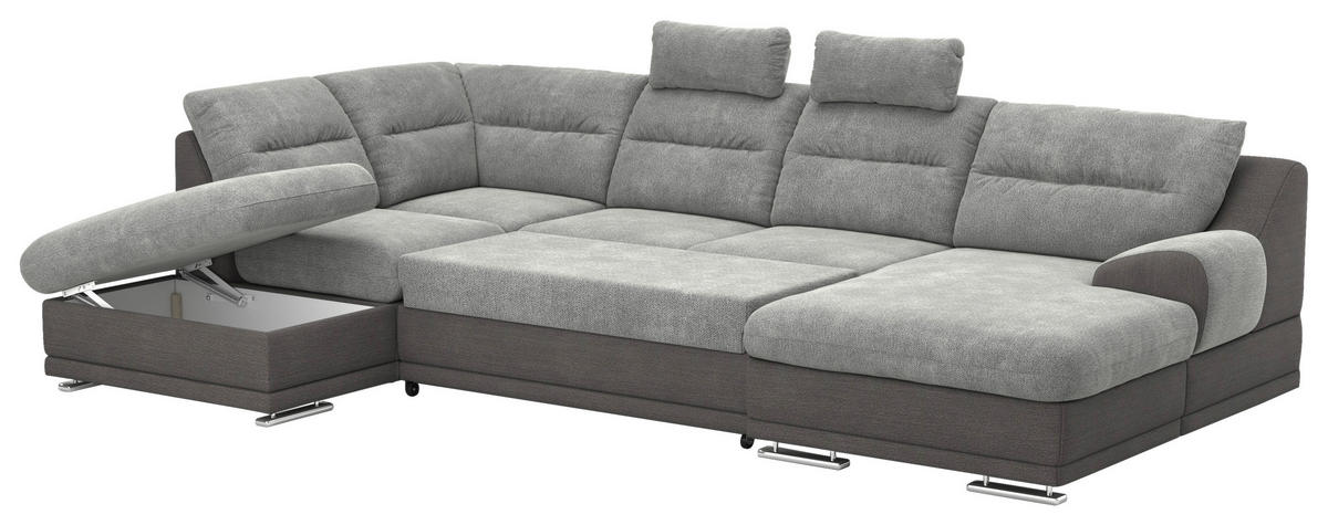SAROKGARNITÚRA textil  - króm/sötétszürke, Basics, textil/fém (217/337/165cm) - Welnova