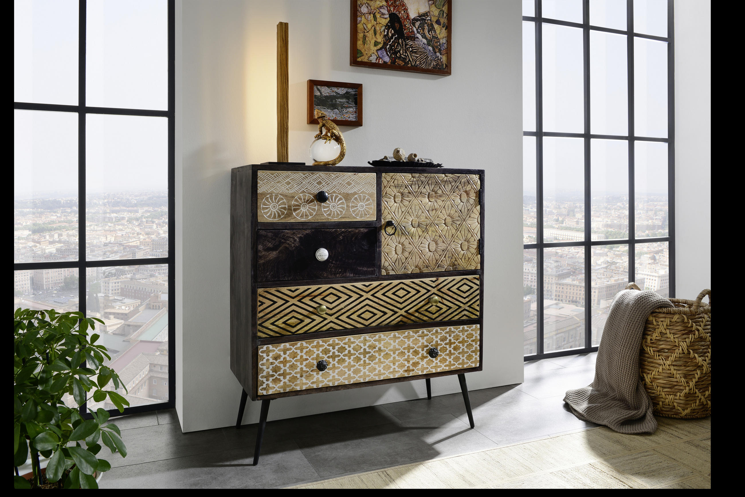 KOMMODE  in 80/90/35 cm  - Goldfarben/Multicolor, LIFESTYLE, Holz/Metall (80/90/35cm) - Landscape