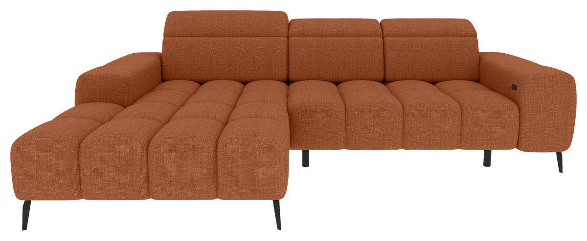 ECKSOFA Rostfarben Flachgewebe Rücken echt, Kopfteilverstellung, Sitztiefenverstellung  - Rostfarben/Schwarz, KONVENTIONELL, Kunststoff/Textil (171/273cm) - Carryhome