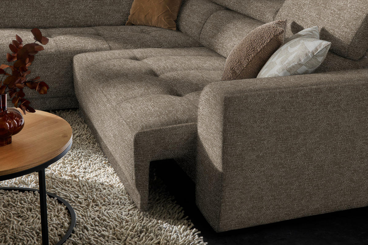 ECKSOFA in Chenille Hellbraun  - Hellbraun/Schwarz, Design, Kunststoff/Textil (205/284cm) - MID.YOU
