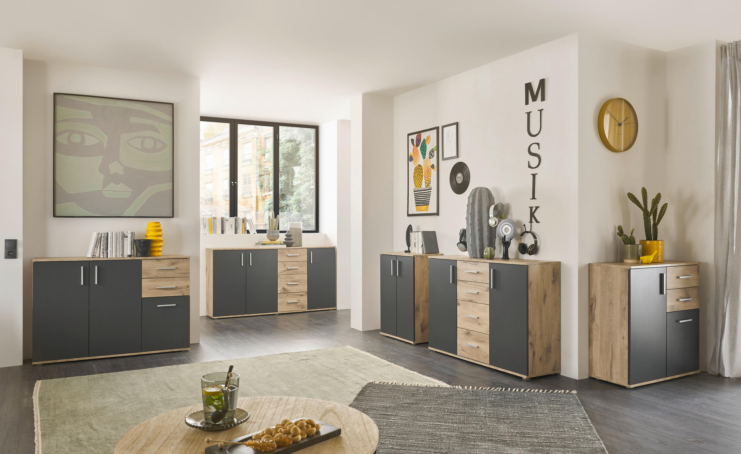 Kommode Basel  in 60/84/35 cm  - Eichefarben/Silberfarben, Design, Holzwerkstoff/Kunststoff (60/84/35cm) - MID.YOU