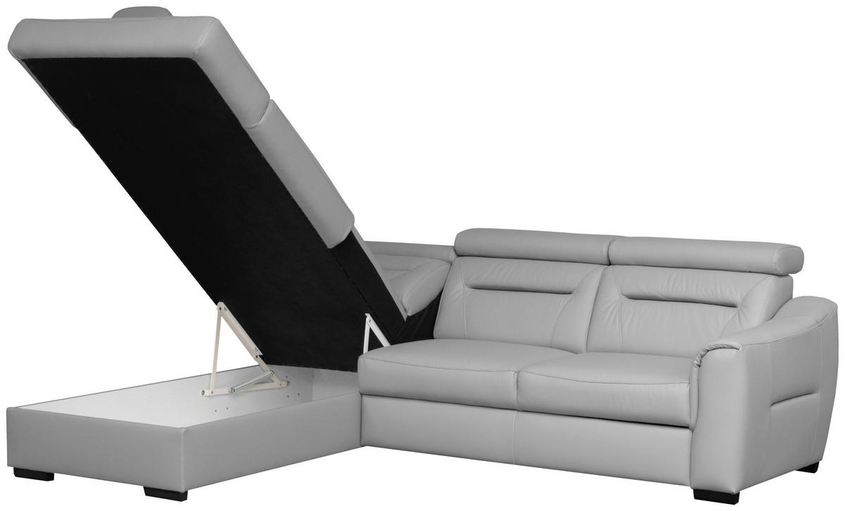 ECKSOFA  in Lederlook Echtleder Platinfarben  - Platinfarben/Wengefarben, Design, Leder/Holz (212/260cm) - Celina Home