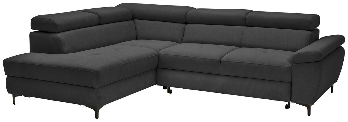 ECKSOFA inkl. Funktion COMBO Graphitfarben Flachgewebe  - Schwarz/Graphitfarben, Design, Textil/Metall (206/266cm) - Stylife