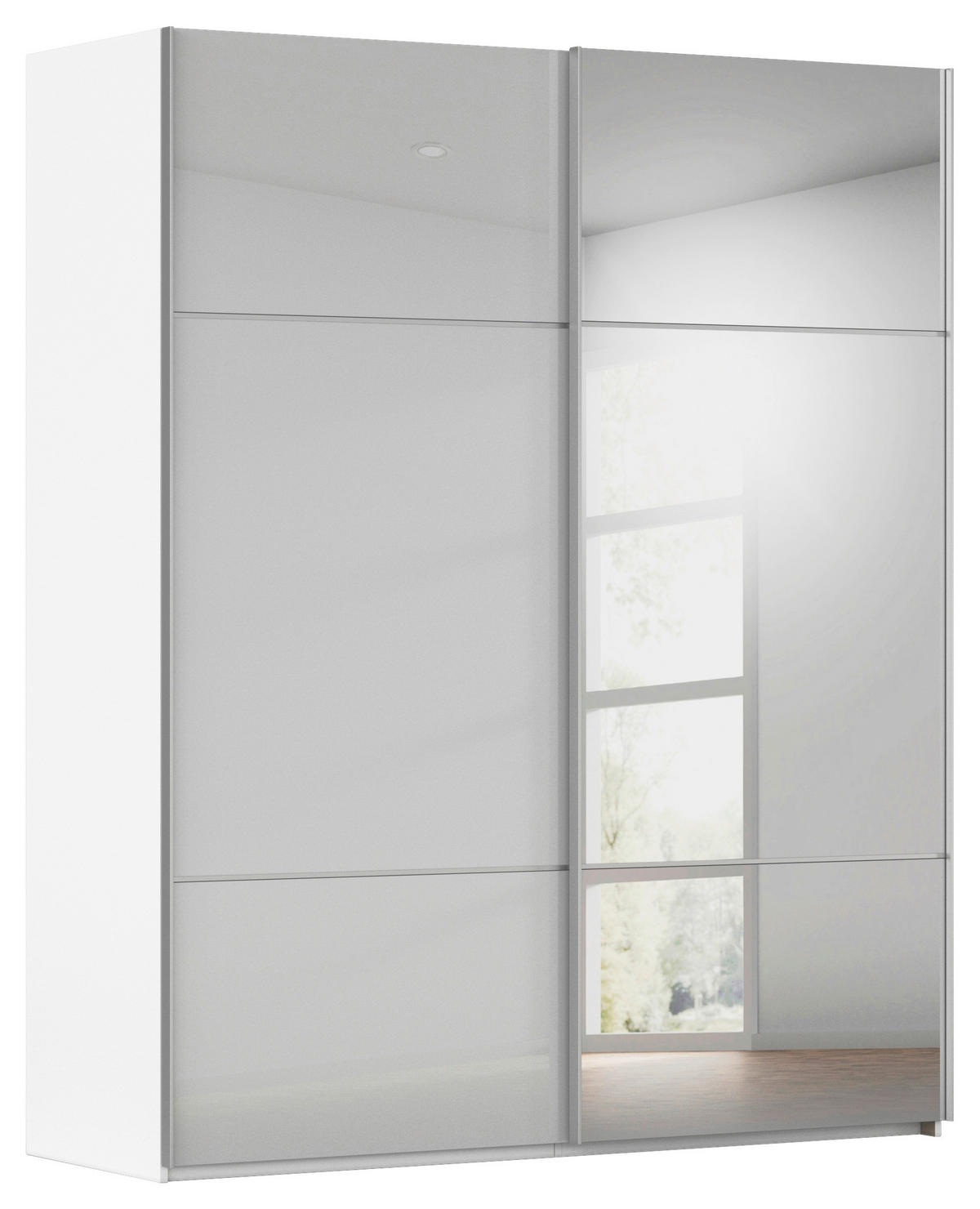 SCHWEBETÜRENSCHRANK 201/223/68 cm 2-türig Grau, Weiß  - Alufarben/Weiß, KONVENTIONELL, Glas/Holzwerkstoff (201/223/68cm) - Novel