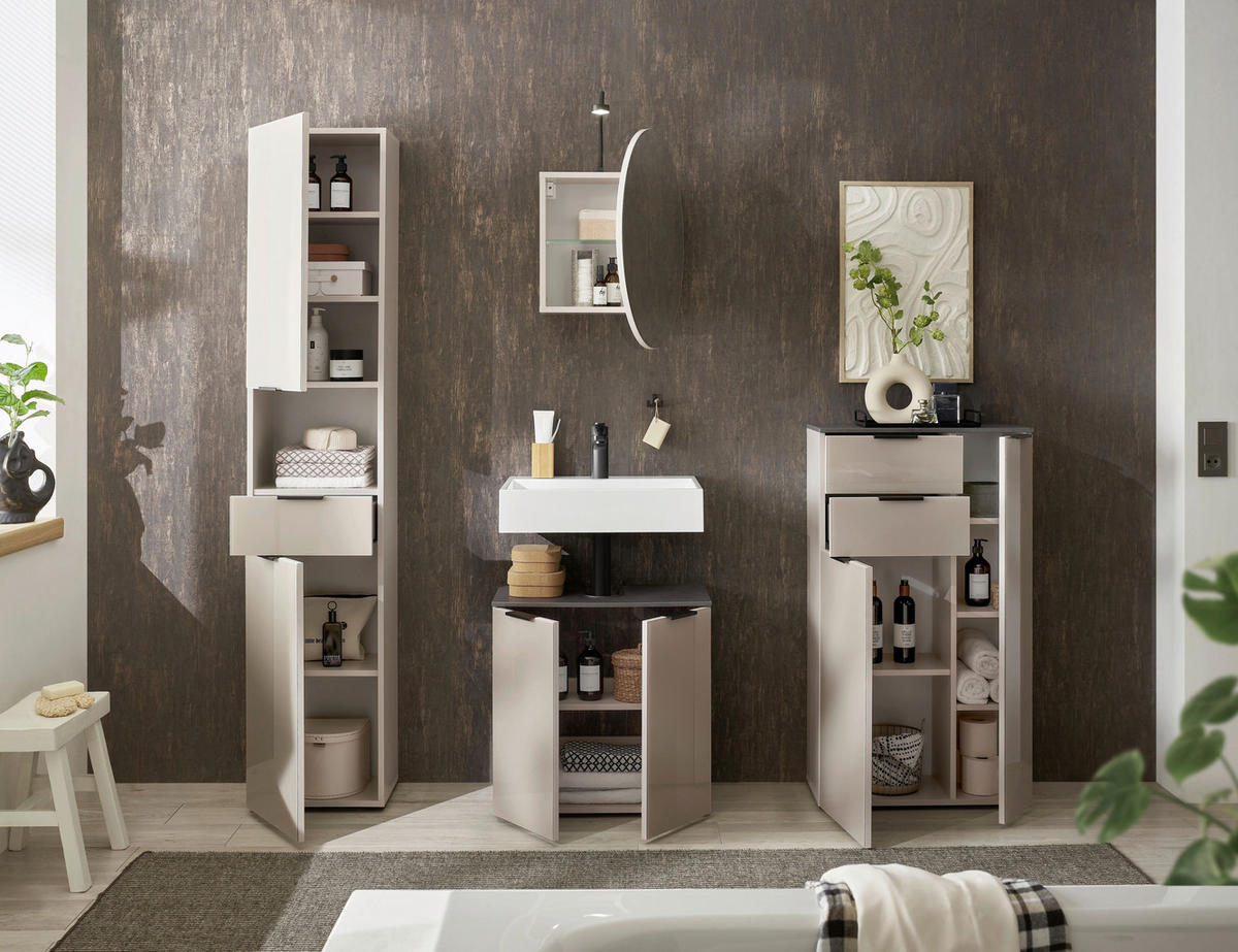 WASCHBECKENUNTERSCHRANK 60/60/35 cm  - Kaschmir/Anthrazit, Lifestyle, Glas/Holzwerkstoff (60/60/35cm) - home24