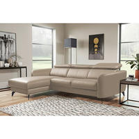 ECKSOFA Hellgrau Echtleder Lederlook  - Hellgrau/Schwarz, Design, Leder/Textil (183/261cm) - Livetastic