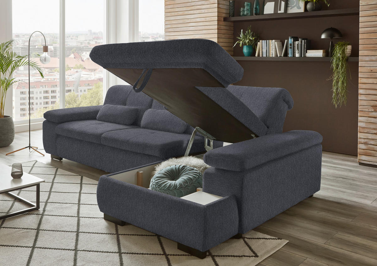 ECKSOFA in Flachgewebe Anthrazit  - Anthrazit/Schwarz, Design, Textil/Metall (297/174cm) - Beldomo Style