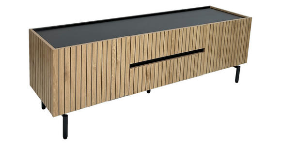 LOWBOARD LINO in 150/50/40 cm - Eichefarben/Schwarz, Design, Holzwerkstoff/Metall (150/50/40cm) - Xora