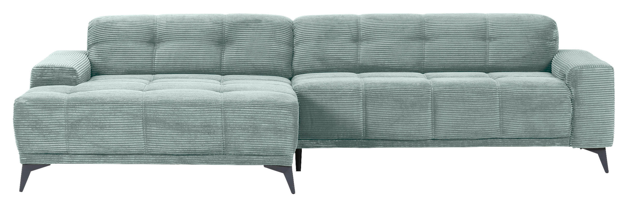 ECKSOFA Mintgrün Cord Rücken echt, Sitzvorzug  - Schwarz/Mintgrün, KONVENTIONELL, Textil/Metall (165/295cm) - Carryhome