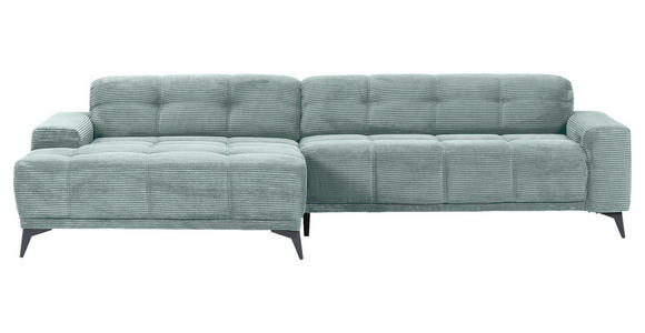 ECKSOFA  in Cord Mintgrün Rücken echt, Sitzvorzug  165/295 cm  - Schwarz/Mintgrün, KONVENTIONELL, Textil/Metall (165/295cm) - Carryhome