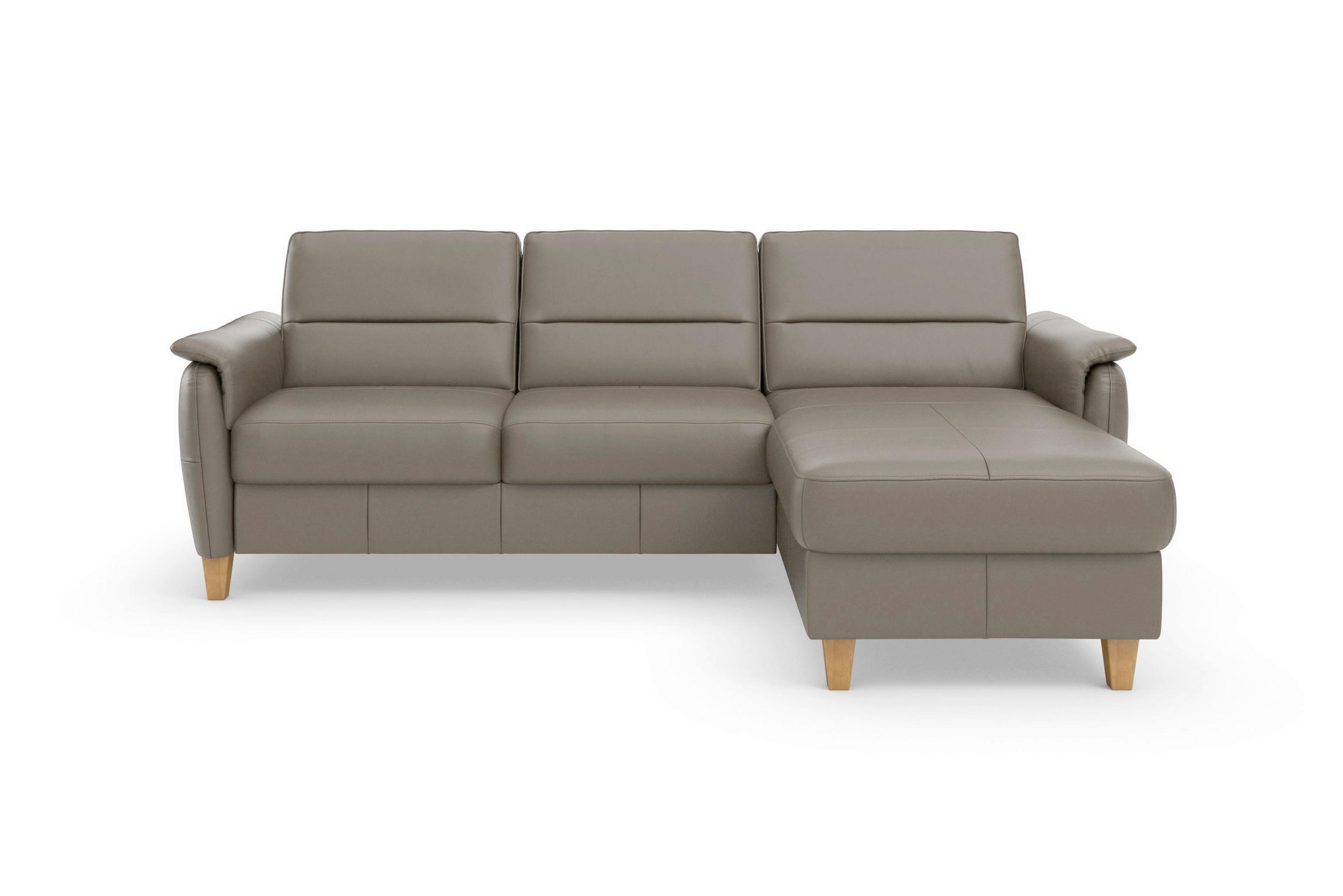 ROHOVÁ SEDAČKA, kůže, šedá - šedá/barvy dubu, Basics, dřevo/textil (244/163cm) - Sit & More