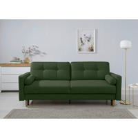 SCHLAFSOFA Noret Grün Querschläfer  inkl. Rückenkissen, Armlehnenkissen, Bettkasten, Schlaffunktion  - Buchefarben/Grün, Design, Holz/Textil (222/93/99cm) - MID.YOU