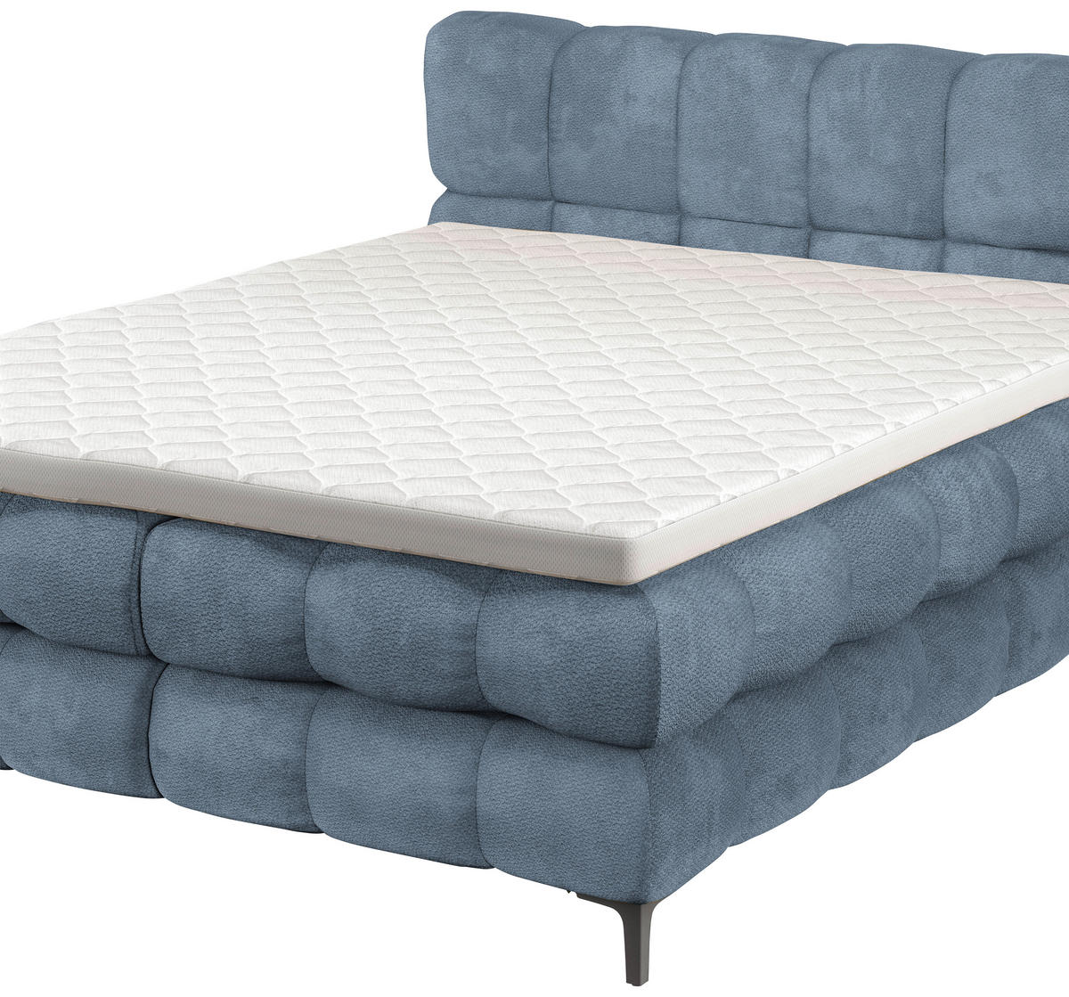 BOXBETT 160/200 cm,  in Blaugrau, gepolstertes Kopfteil, Bettkasten, Topper, H3 + H3 = fest  - Blaugrau/Schwarz, Design, Textil/Metall (160/200cm) - Ti'me