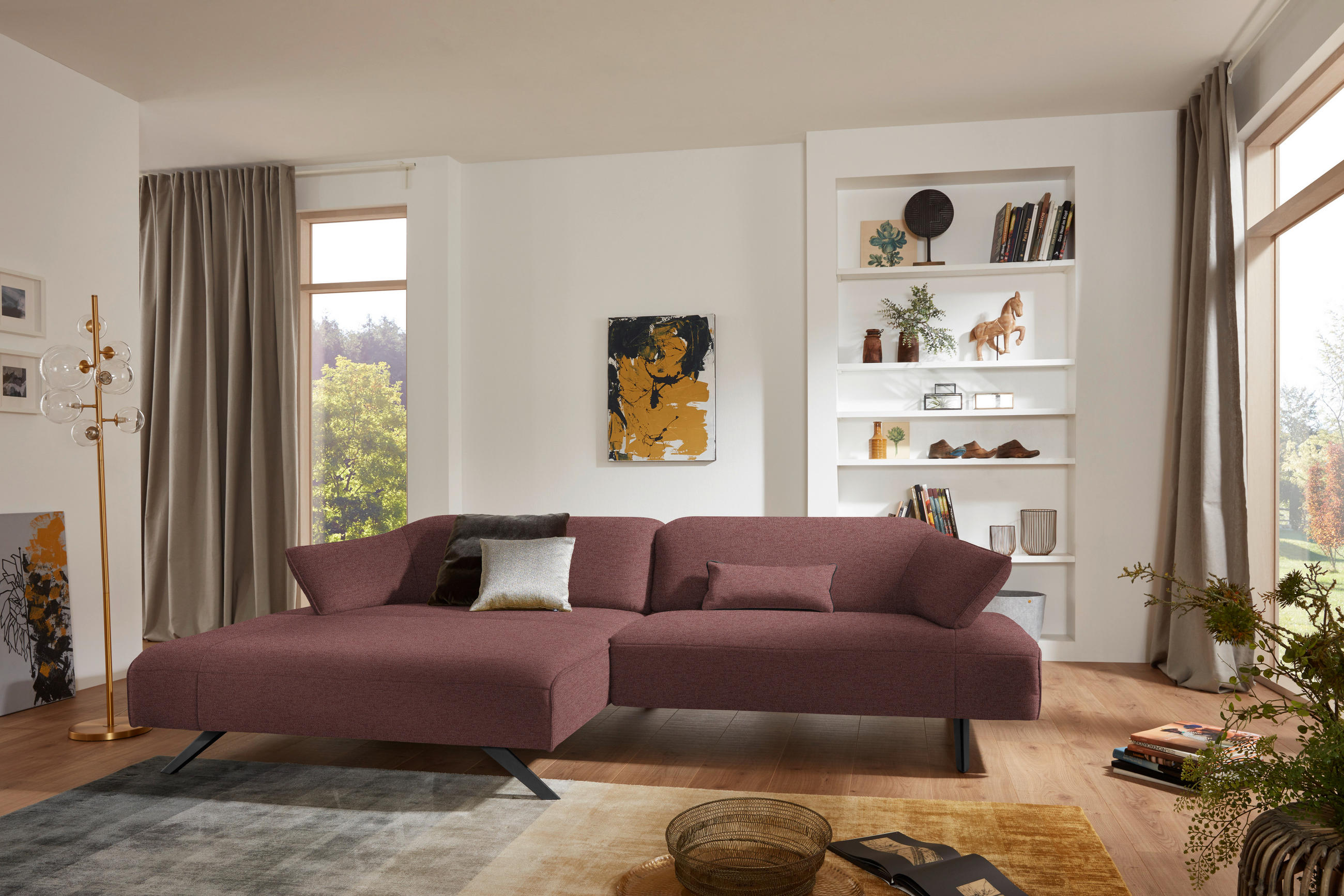 ECKSOFA in Struktur Rosa  - Anthrazit/Rosa, Design, Textil/Metall (165/276cm) - Himolla
