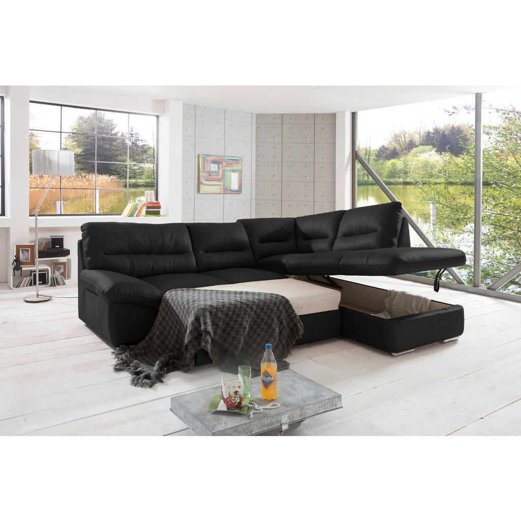 Thumbnail - Livetastic Ecksofa, Schwarz, Leder, Echtleder, Rindleder, 4-Sitzer, Ottomane rechts, L-Form, 268x216 cm, Made in EU, sei...