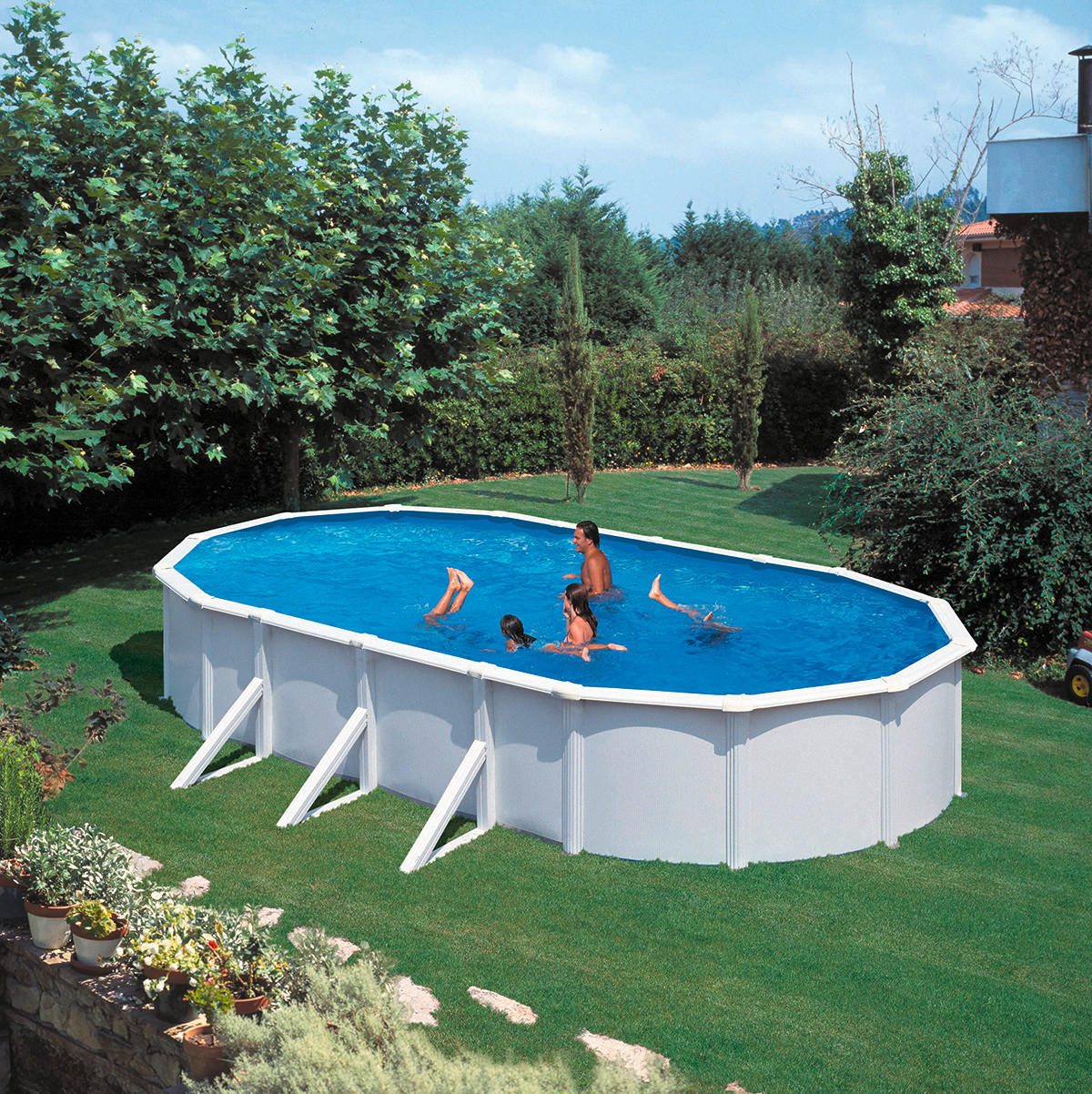 POOL-SET STEELY DE LUXE 730/360/120 cm  - Blau/Weiß, MODERN, Metall (730/360/120cm)