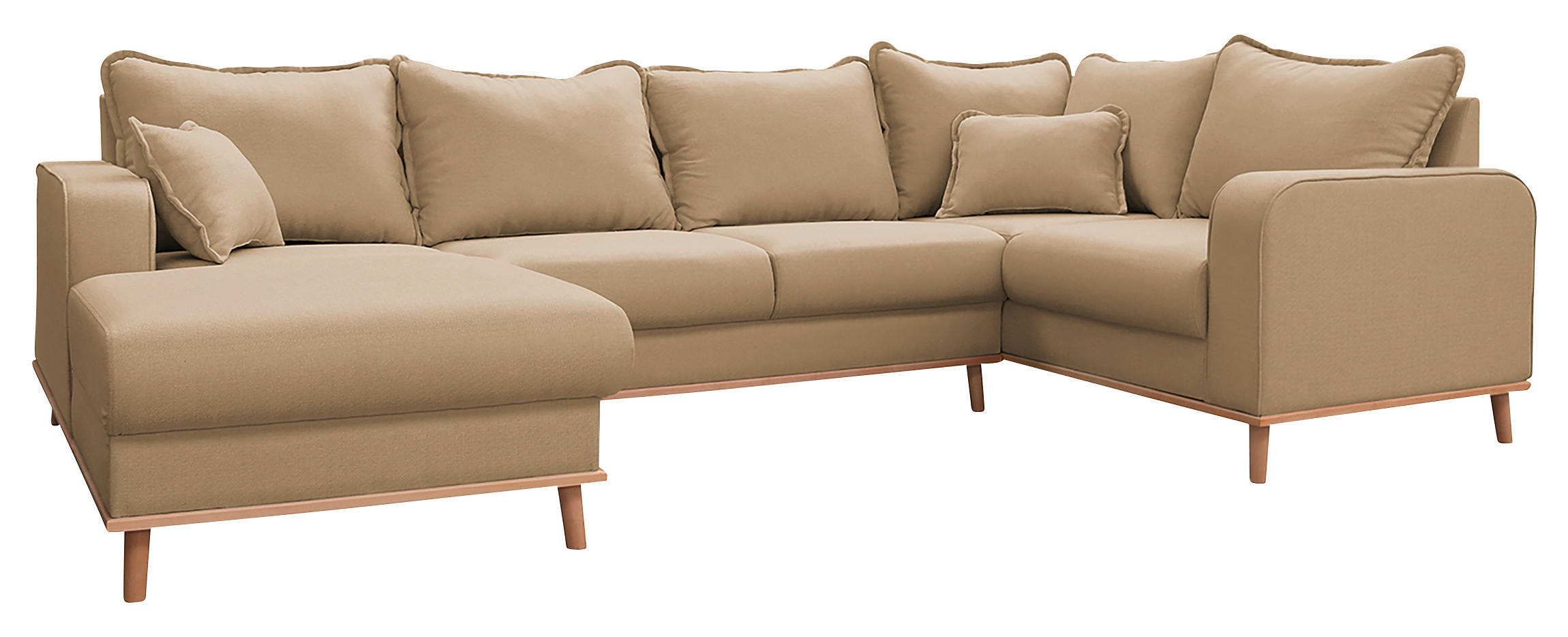 WOHNLANDSCHAFT Sandfarben  - Sandfarben/Wengefarben, Design, Holz/Textil (170/296/167cm) - Livetastic