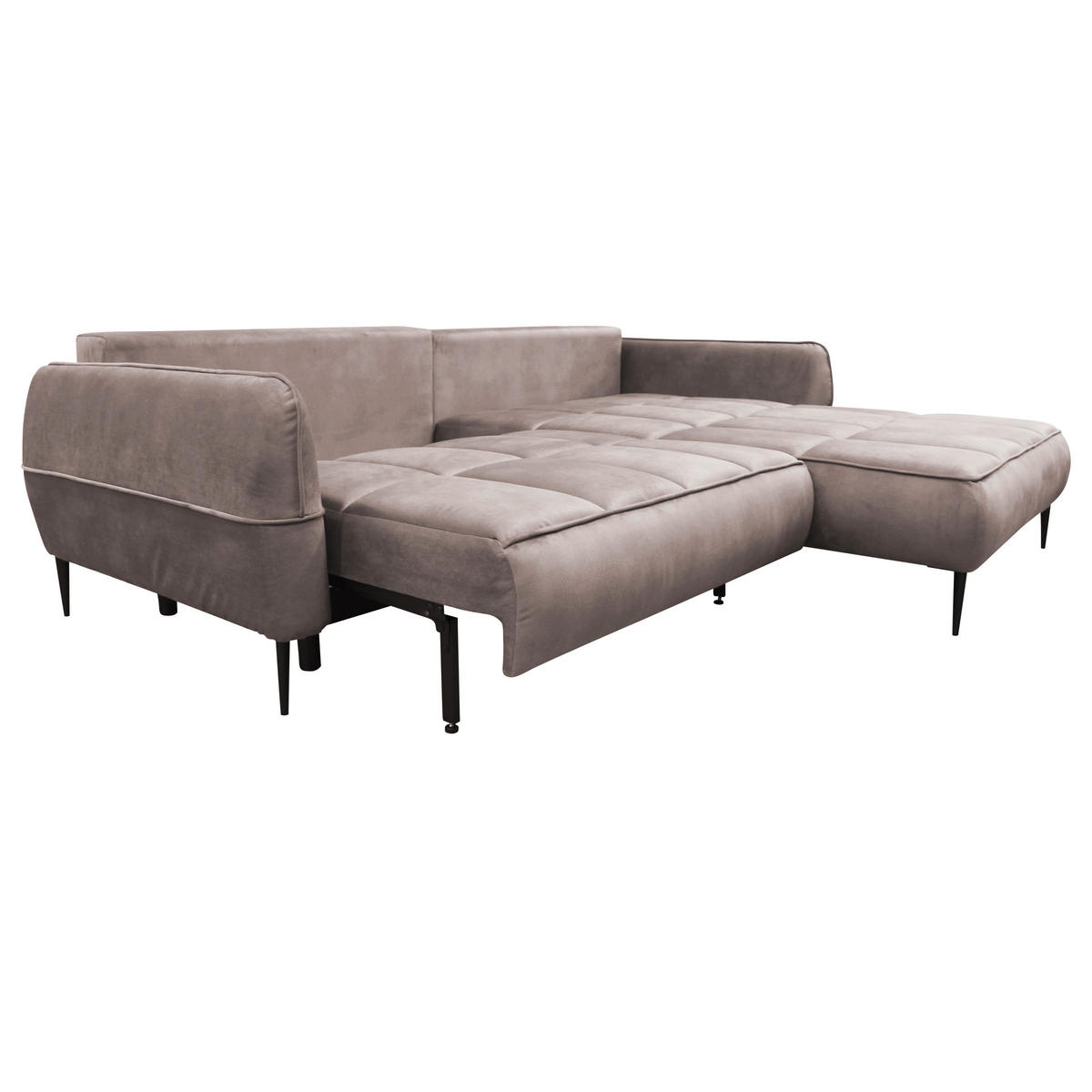 ECKSOFA Beige Velours  - Beige/Schwarz, Design, Textil/Metall (260/189cm) - MID.YOU