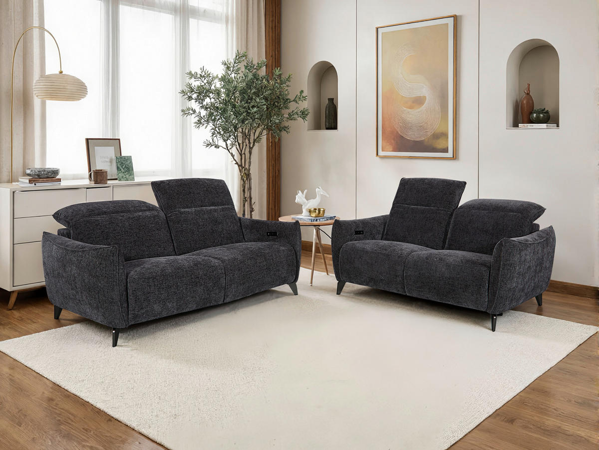 2,5-SITZER Mikrofaser Grau  - Grau, Design, Textil/Metall (183/79-99/104cm) - Novel