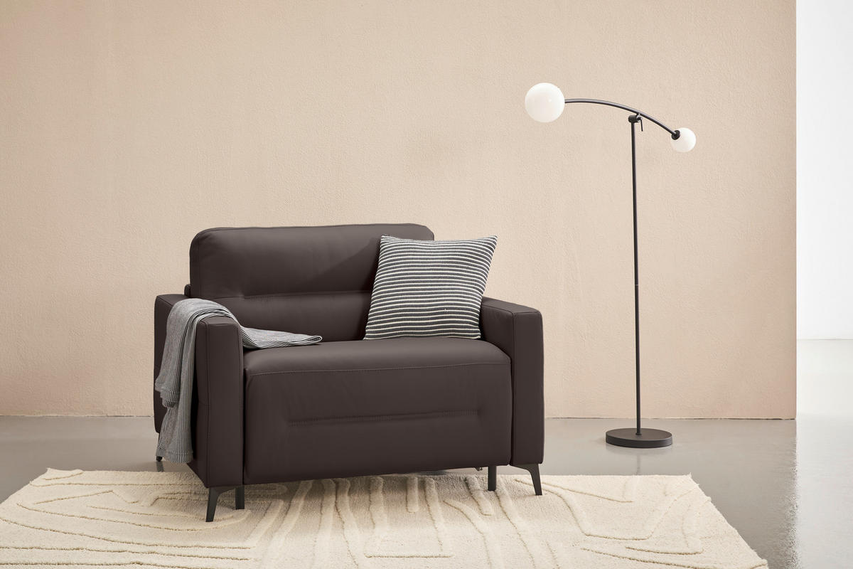 SCHLAFSESSEL Echtleder Dunkelbraun    - Dunkelbraun/Schwarz, Design, Leder/Metall (115/89/97cm) - Novel