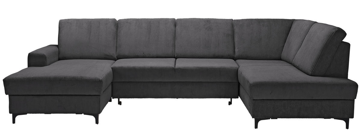 WOHNLANDSCHAFT in Cord Dunkelgrau  - Dunkelgrau/Schwarz, Konventionell, Textil/Metall (167/317/185cm) - Stylife