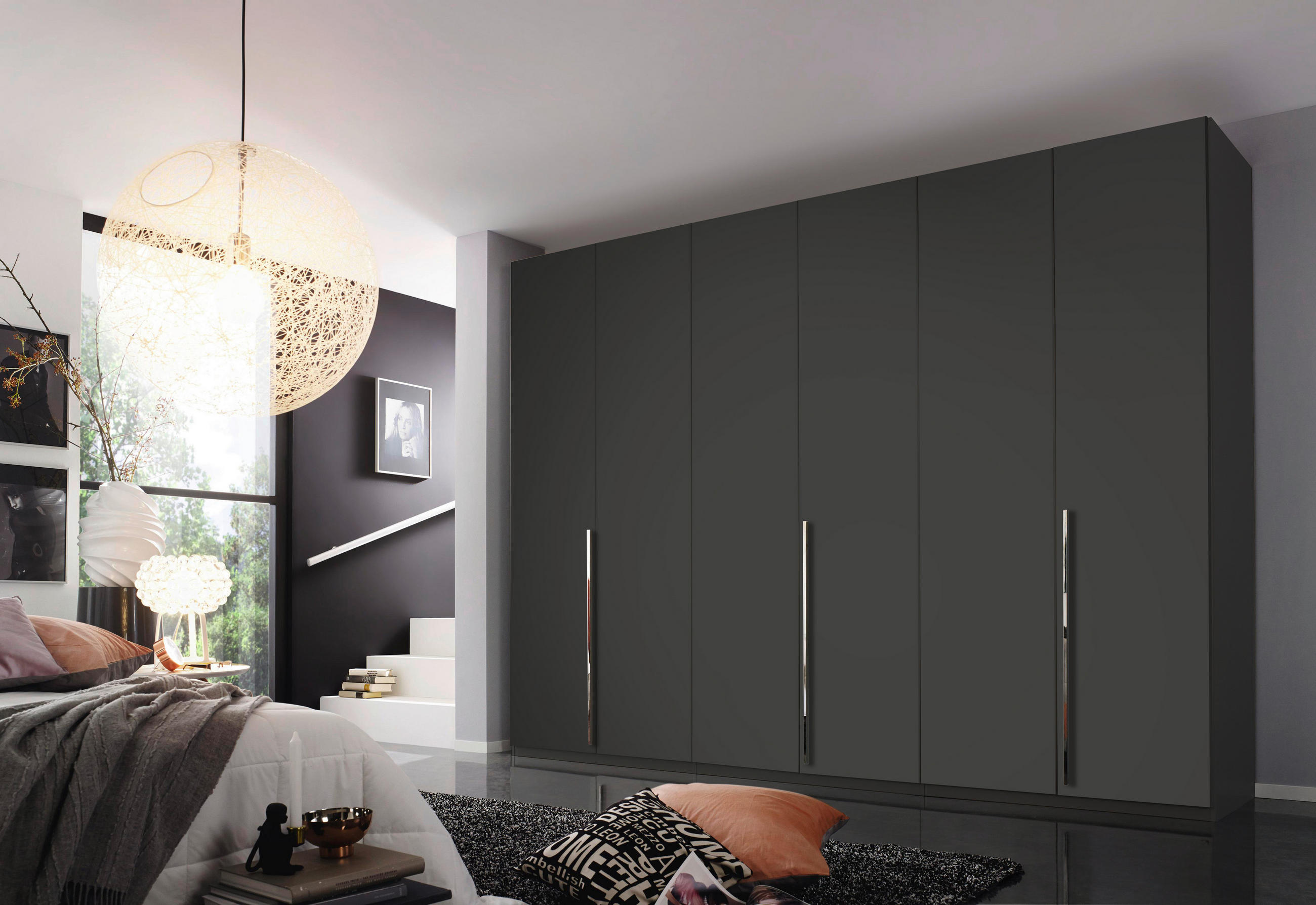 DREHTÜRENSCHRANK in Graphitfarben  - Chromfarben/Graphitfarben, Design, Holzwerkstoff/Metall (301/223/60cm) - home24