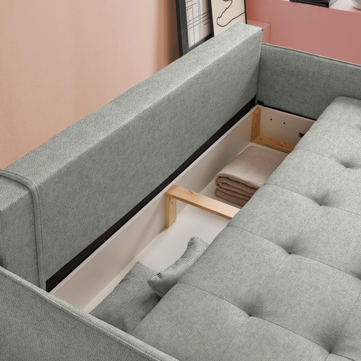 SCHLAFSOFA  in Chenille Grau  - Buchefarben/Grau, Design, Holz/Textil (217/97/101cm) - Carryhome