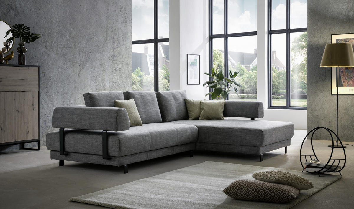 ECKSOFA Grau Flachgewebe  - Schwarz/Grau, Design, Textil/Metall (279/202cm)